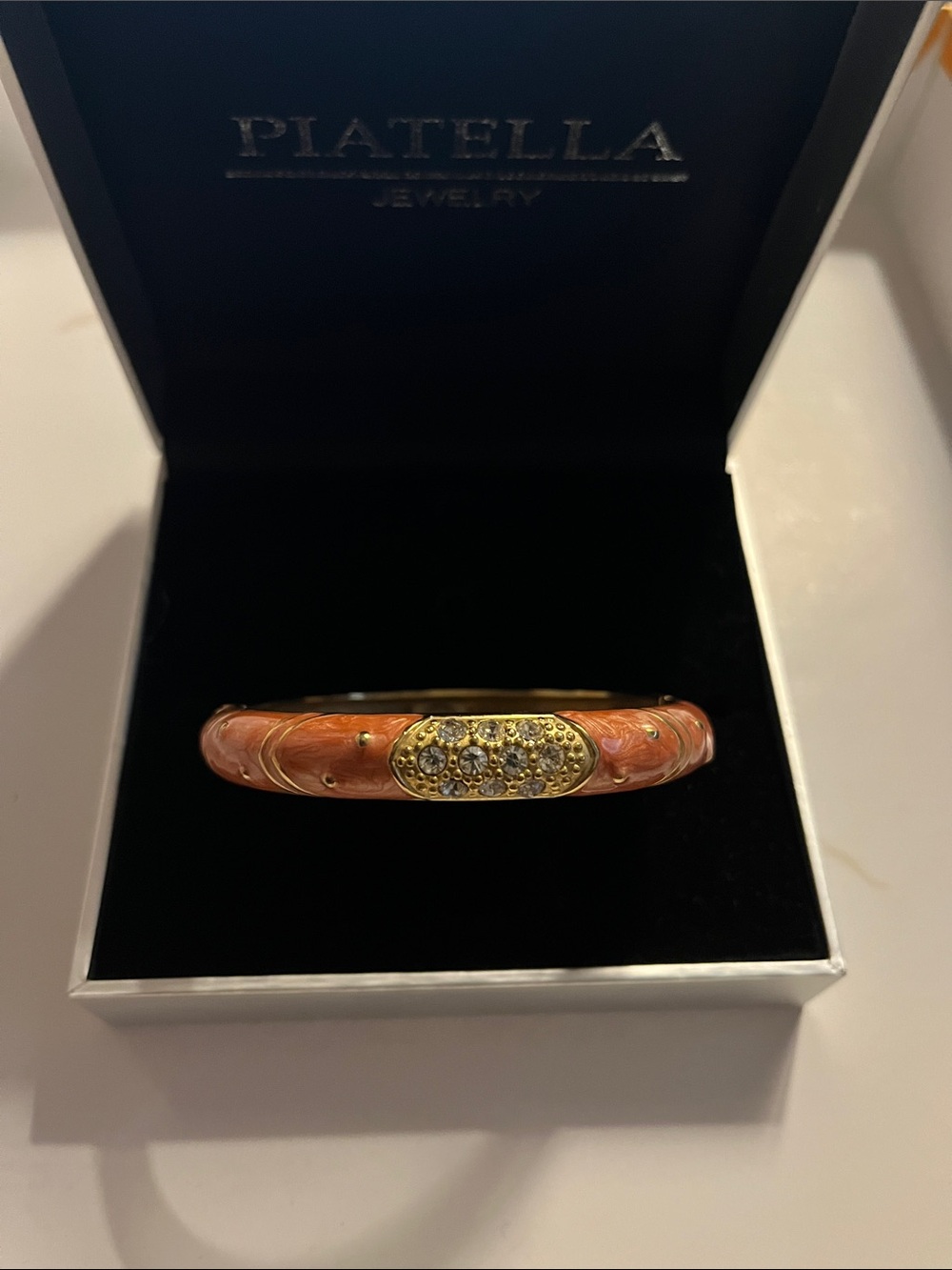 Pamela Orange Enamel Gold-Tone Bangle with Crystal Accent